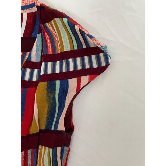 Anthropologie Maeve Boho Cap Sleeve Multicolor Striped Dress US 8 UK 12 EU 40 - Picture 4 of 8